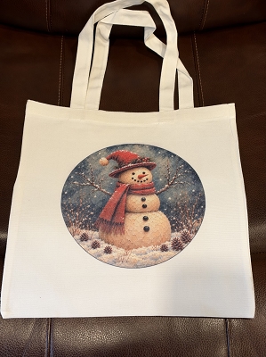 Winter Blue Snowman Canvas Totebag Tote Bag 13